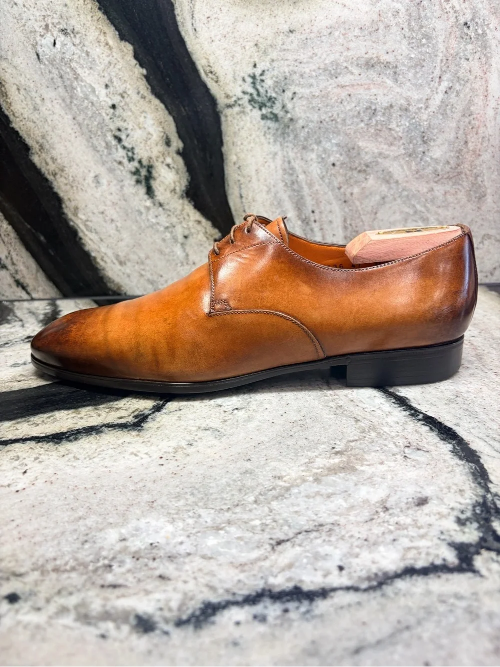 Santoni Goodyear Brown Cognac Leather Derby Shoes UK 8.5 US 9.5 Italy